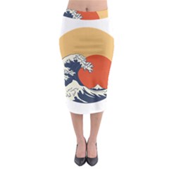 The Great Wave Off Kanagawa Waves Midi Pencil Skirt by Wegoenart