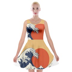 The Great Wave Off Kanagawa Waves Velvet Skater Dress