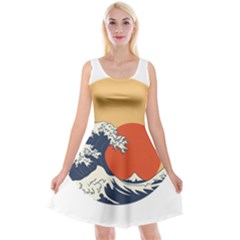 The Great Wave Off Kanagawa Waves Reversible Velvet Sleeveless Dress