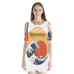 The Great Wave Off Kanagawa Waves Shoulder Cutout Velvet One Piece