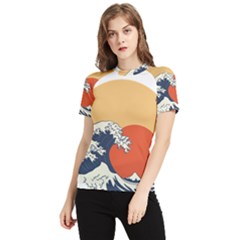 The Great Wave Off Kanagawa Waves Women s Short Sleeve Rash Guard by Wegoenart