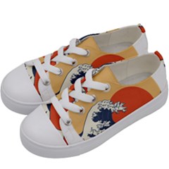 The Great Wave Off Kanagawa Waves Kids  Low Top Canvas Sneakers by Wegoenart