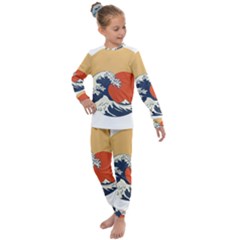 The Great Wave Off Kanagawa Waves Kids  Long Sleeve Set 