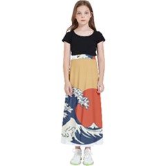 The Great Wave Off Kanagawa Waves Kids  Flared Maxi Skirt by Wegoenart