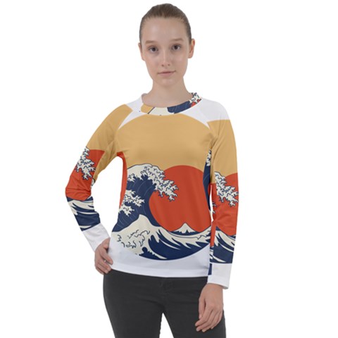 The Great Wave Off Kanagawa Waves Women s Long Sleeve Raglan Tee by Wegoenart