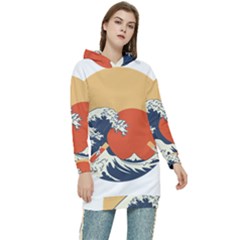 The Great Wave Off Kanagawa Waves Women s Long Oversized Pullover Hoodie