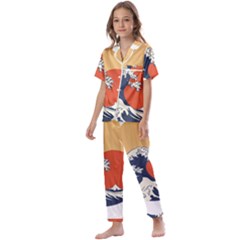 The Great Wave Off Kanagawa Waves Kids  Satin Short Sleeve Pajamas Set by Wegoenart