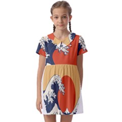 The Great Wave Off Kanagawa Waves Kids  Asymmetric Collar Dress by Wegoenart