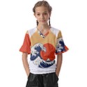 The Great Wave Off Kanagawa Waves Kids  V-Neck Horn Sleeve Blouse View1