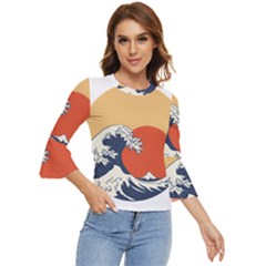 The Great Wave Off Kanagawa Waves Bell Sleeve Top