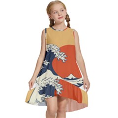 The Great Wave Off Kanagawa Waves Kids  Frill Swing Dress by Wegoenart