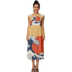 The Great Wave Off Kanagawa Waves Sleeveless Round Neck Midi Dress by Wegoenart