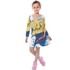 Wave Fish Koi Splash Character Carp Kids  Long Sleeve Velvet Dress