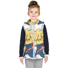 Wave Fish Koi Splash Character Carp Kids  Hooded Puffer Vest