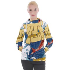 Wave Fish Koi Splash Character Carp Women s Hooded Pullover