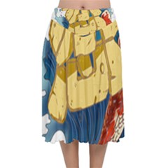 Wave Fish Koi Splash Character Carp Velvet Flared Midi Skirt