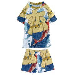 Wave Fish Koi Splash Character Carp Kids  Swim Tee And Shorts Set by Wegoenart