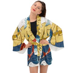 Wave Fish Koi Splash Character Carp Long Sleeve Kimono by Wegoenart