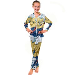 Wave Fish Koi Splash Character Carp Kid s Satin Long Sleeve Pajamas Set by Wegoenart