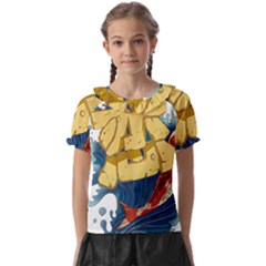 Wave Fish Koi Splash Character Carp Kids  Frill Chiffon Blouse by Wegoenart