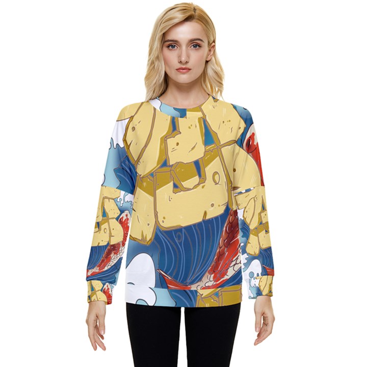 Wave Fish Koi Splash Character Carp Hidden Pocket Sweatshirt