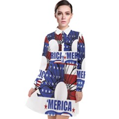 Usa Flag Sunglasses Usa Flag American Flag Flower Long Sleeve Chiffon Shirt Dress by Wegoenart