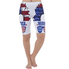 Usa Flag Sunglasses Usa Flag American Flag Flower Cropped Leggings  by Wegoenart