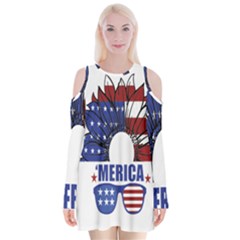 Usa Flag Sunglasses Usa Flag American Flag Flower Velvet Long Sleeve Shoulder Cutout Dress