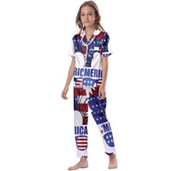 Usa Flag Sunglasses Usa Flag American Flag Flower Kids  Satin Short Sleeve Pajamas Set by Wegoenart