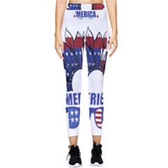 Usa Flag Sunglasses Usa Flag American Flag Flower Pocket Leggings  by Wegoenart