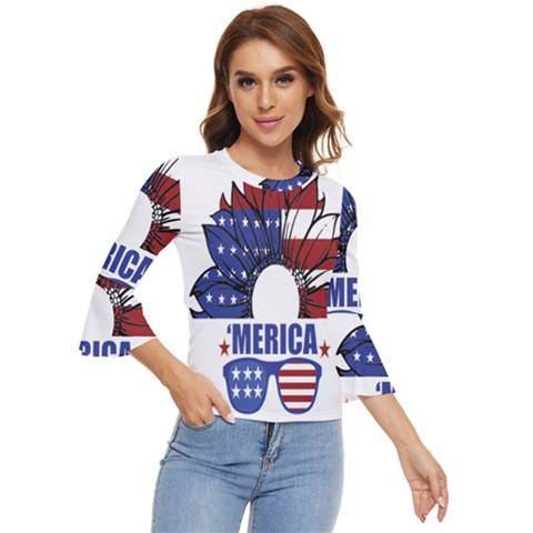 Usa Flag Sunglasses Usa Flag American Flag Flower Bell Sleeve Top by Wegoenart