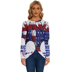 Usa Flag Sunglasses Usa Flag American Flag Flower Long Sleeve Crew Neck Pullover Top by Wegoenart