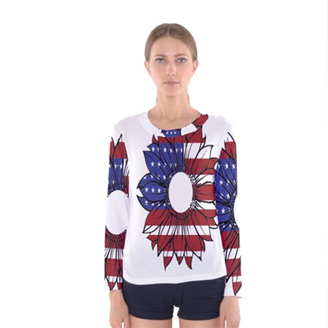 Us Flag Flower Sunshine Flag America Usa Women s Long Sleeve Tee by Wegoenart