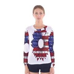 Us Flag Flower Sunshine Flag America Usa Women s Long Sleeve Tee