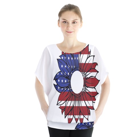 Us Flag Flower Sunshine Flag America Usa Batwing Chiffon Blouse by Wegoenart