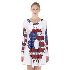 Us Flag Flower Sunshine Flag America Usa Long Sleeve Velvet V-neck Dress by Wegoenart