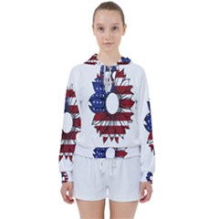 Us Flag Flower Sunshine Flag America Usa Women s Tie Up Sweat