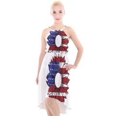 Us Flag Flower Sunshine Flag America Usa High-low Halter Chiffon Dress  by Wegoenart