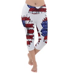 Us Flag Flower Sunshine Flag America Usa Lightweight Velour Capri Yoga Leggings by Wegoenart