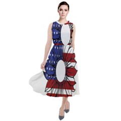 Us Flag Flower Sunshine Flag America Usa Round Neck Boho Dress by Wegoenart