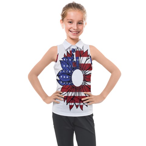 Us Flag Flower Sunshine Flag America Usa Kids  Sleeveless Polo Tee by Wegoenart