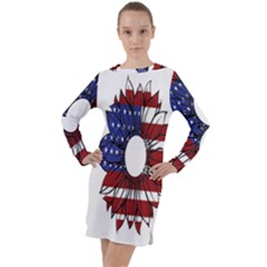 Us Flag Flower Sunshine Flag America Usa Long Sleeve Hoodie Dress