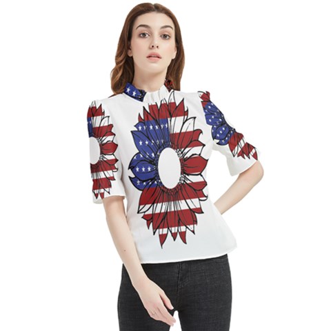 Us Flag Flower Sunshine Flag America Usa Frill Neck Blouse by Wegoenart