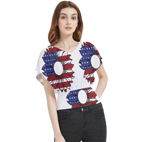 Us Flag Flower Sunshine Flag America Usa Butterfly Chiffon Blouse by Wegoenart