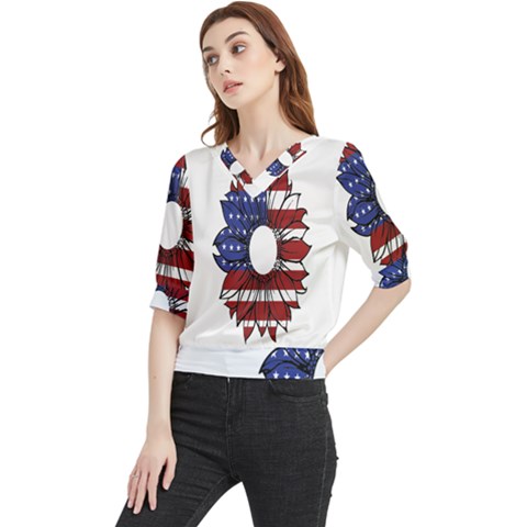 Us Flag Flower Sunshine Flag America Usa Quarter Sleeve Blouse by Wegoenart