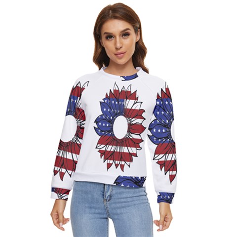 Us Flag Flower Sunshine Flag America Usa Women s Long Sleeve Raglan Tee by Wegoenart