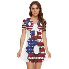 Us Flag Flower Sunshine Flag America Usa V-neck High Waist Chiffon Mini Dress by Wegoenart