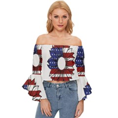 Us Flag Flower Sunshine Flag America Usa Off Shoulder Flutter Bell Sleeve Top