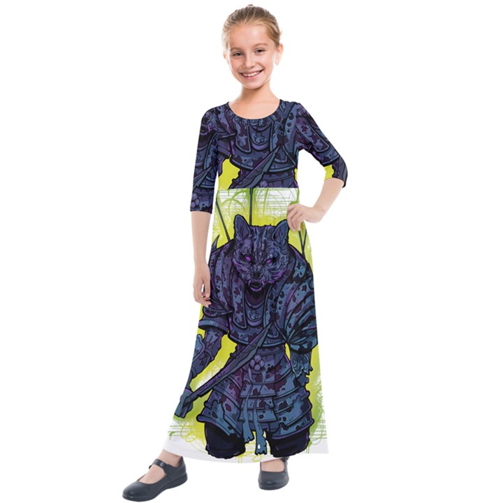 Zombie Animal Warrior Armor Arrows Aura Kids  Quarter Sleeve Maxi Dress