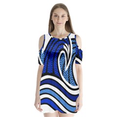 Print Water Waves Shoulder Cutout Velvet One Piece